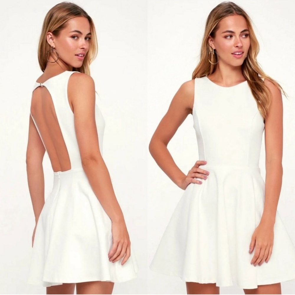 Lulus Living For Love White Backless Skater Dress Textured Womens Size Medium